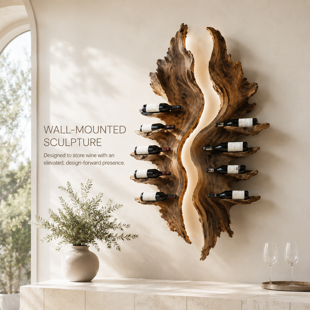 Solid Wood Wall Wine Rack with Glass Holder - Cellular Display - product image 03