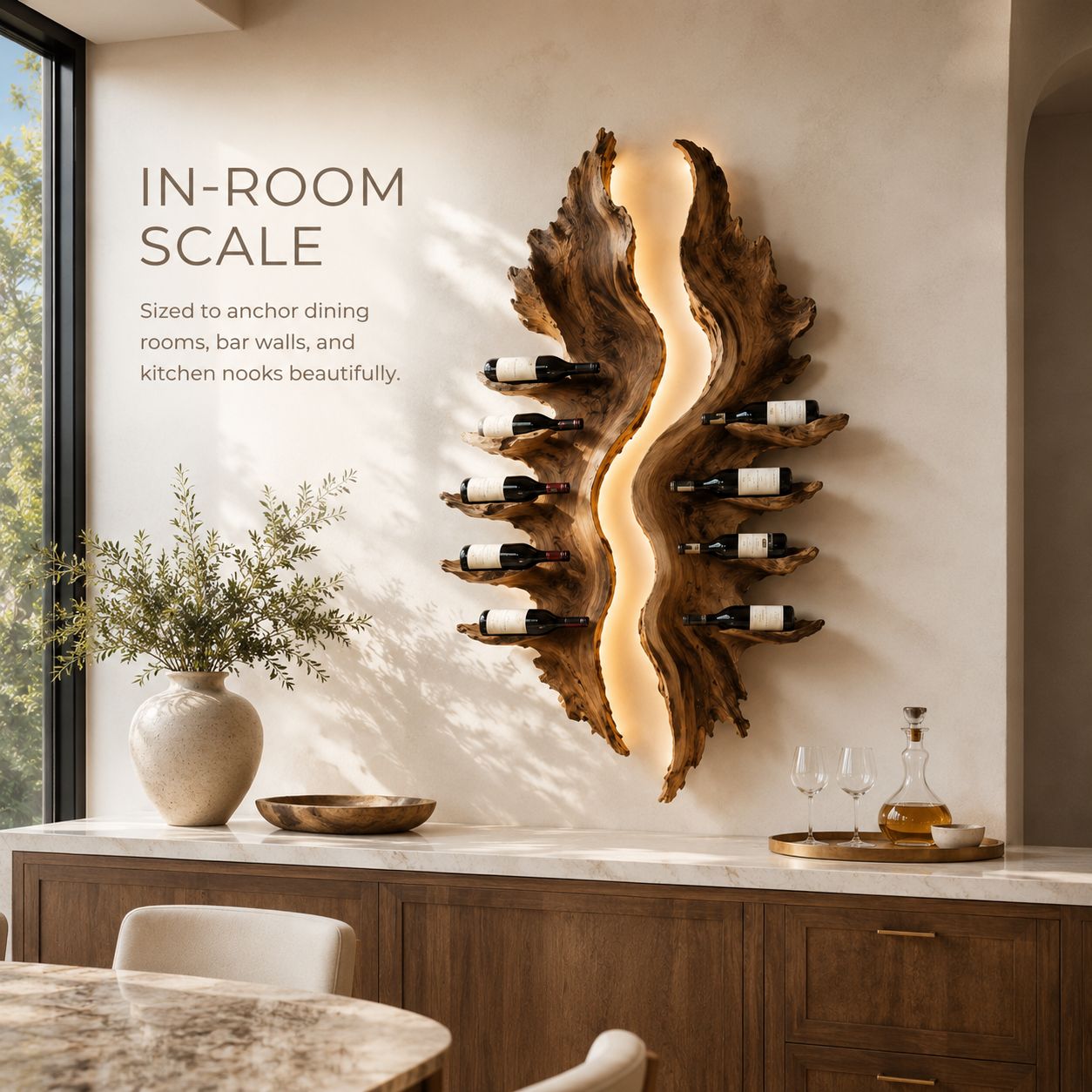 Solid Wood Wall Wine Rack with Glass Holder - Cellular Display - product image 04