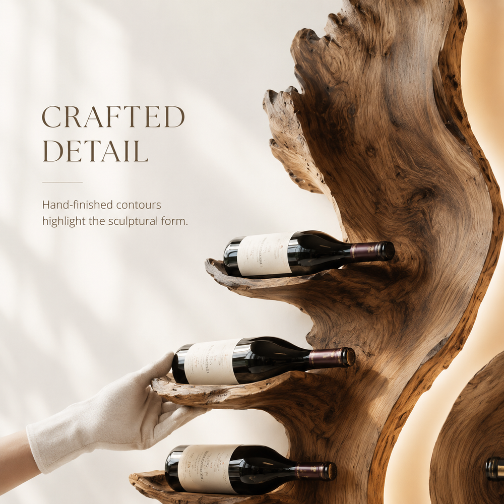 Solid Wood Wall Wine Rack with Glass Holder - Cellular Display - product image 06