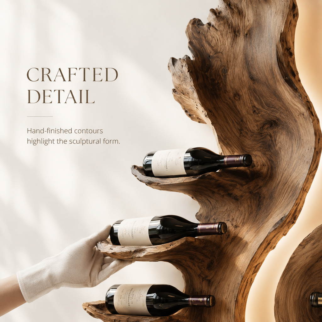 Solid Wood Wall Wine Rack with Glass Holder - Cellular Display - product image 06