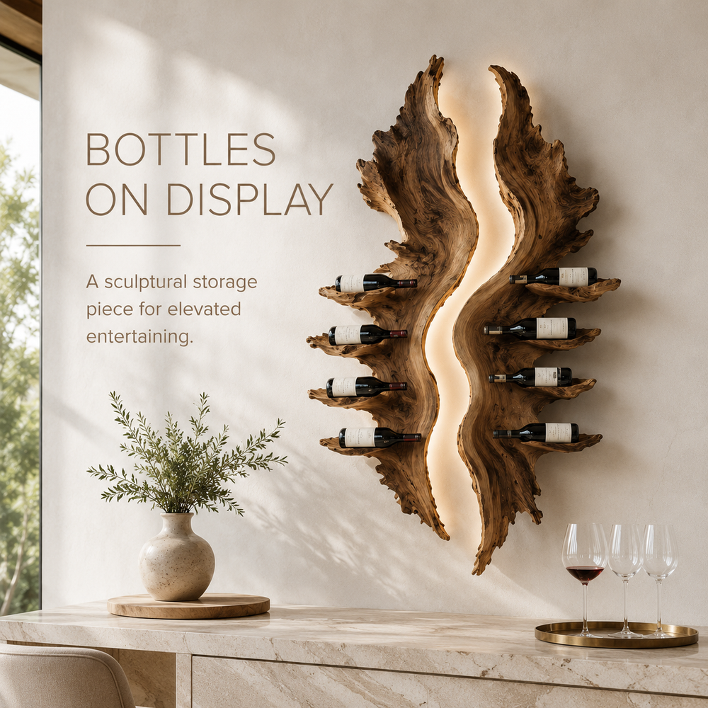 Solid Wood Wall Wine Rack with Glass Holder - Cellular Display - product image 07