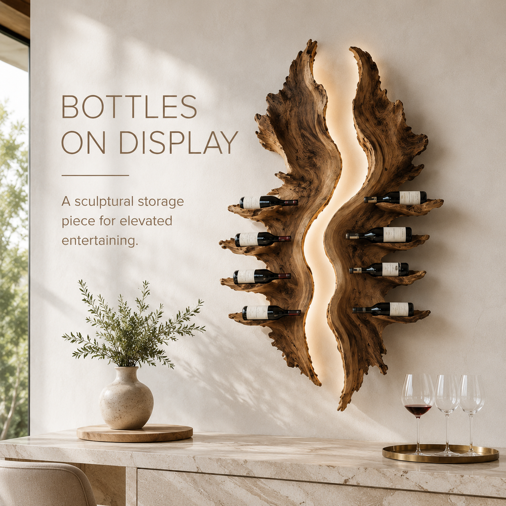 Solid Wood Wall Wine Rack with Glass Holder - Cellular Display - product image 07