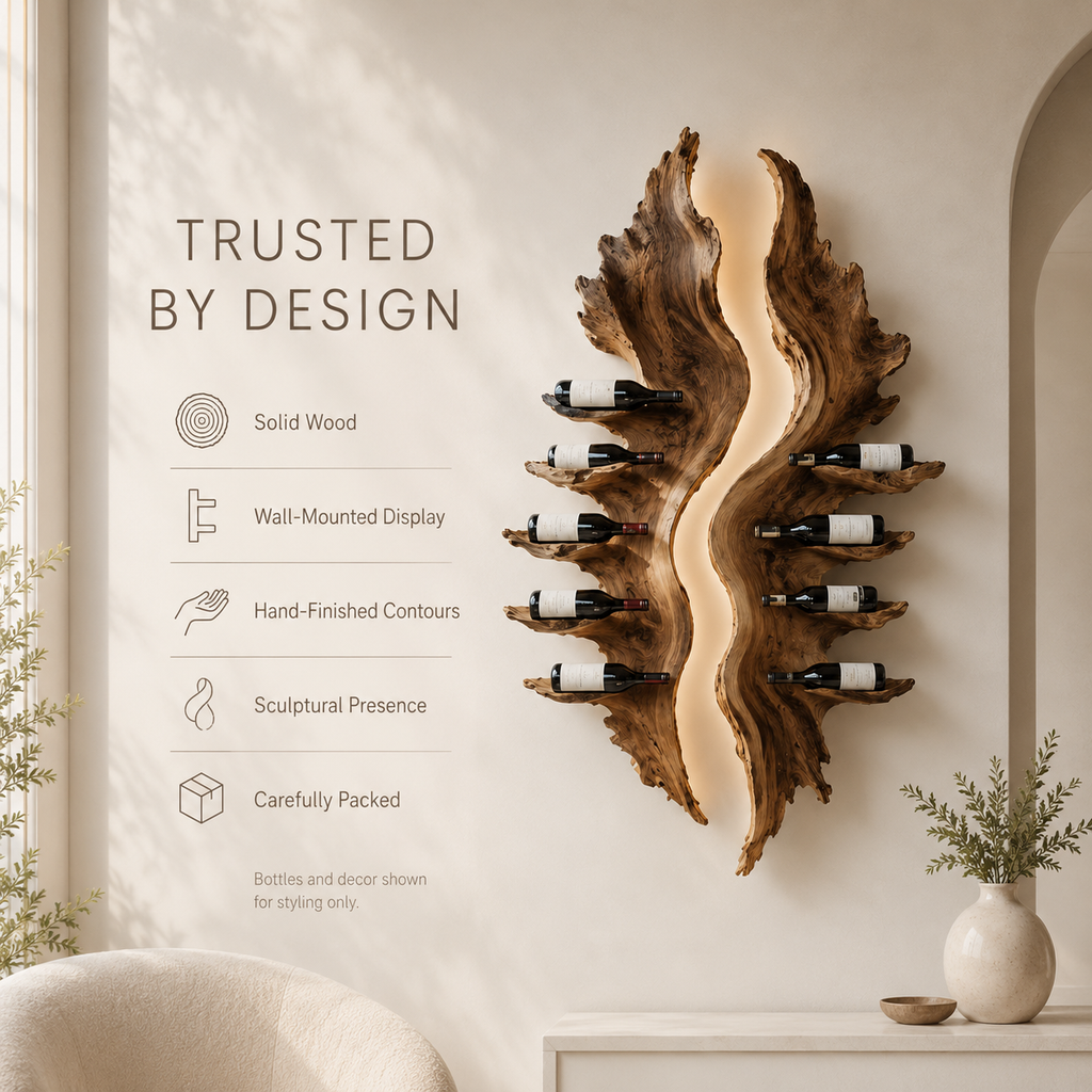 Solid Wood Wall Wine Rack with Glass Holder - Cellular Display - product image 09
