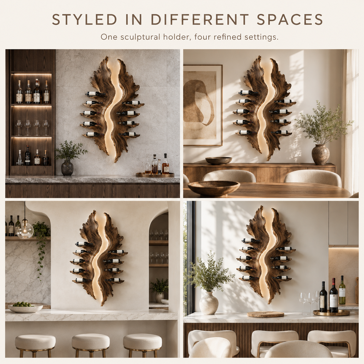 Solid Wood Wall Wine Rack with Glass Holder - Cellular Display - product image 11