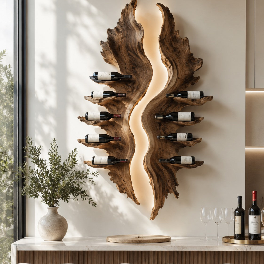 Solid Wood Wall Wine Rack with Glass Holder - Cellular Display - Design 162 - square cover image