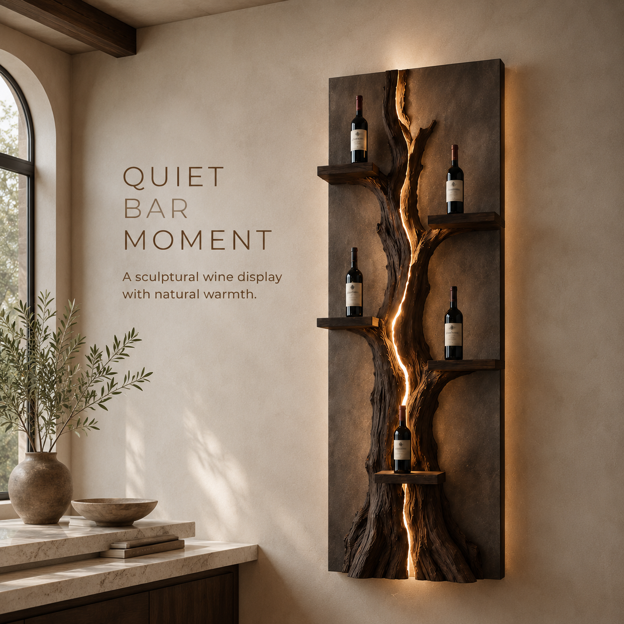Solid Wood Wall Wine Rack with Glass Holder - Gallery Wave - product image 02