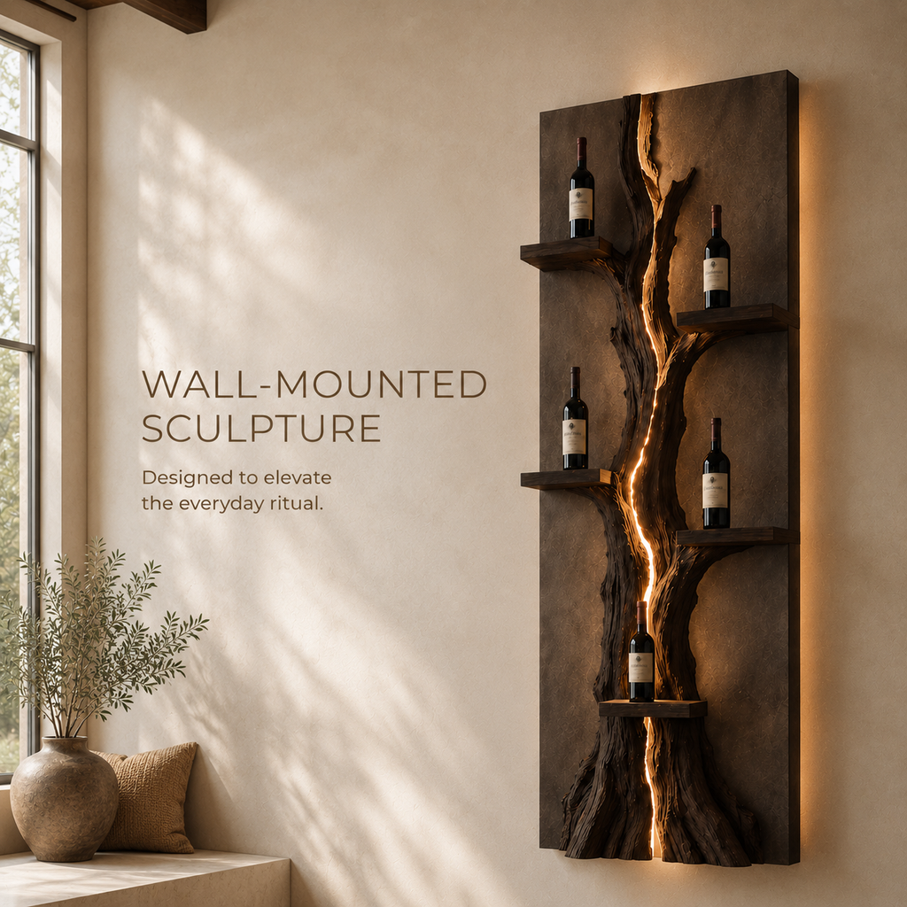 Solid Wood Wall Wine Rack with Glass Holder - Gallery Wave - product image 03
