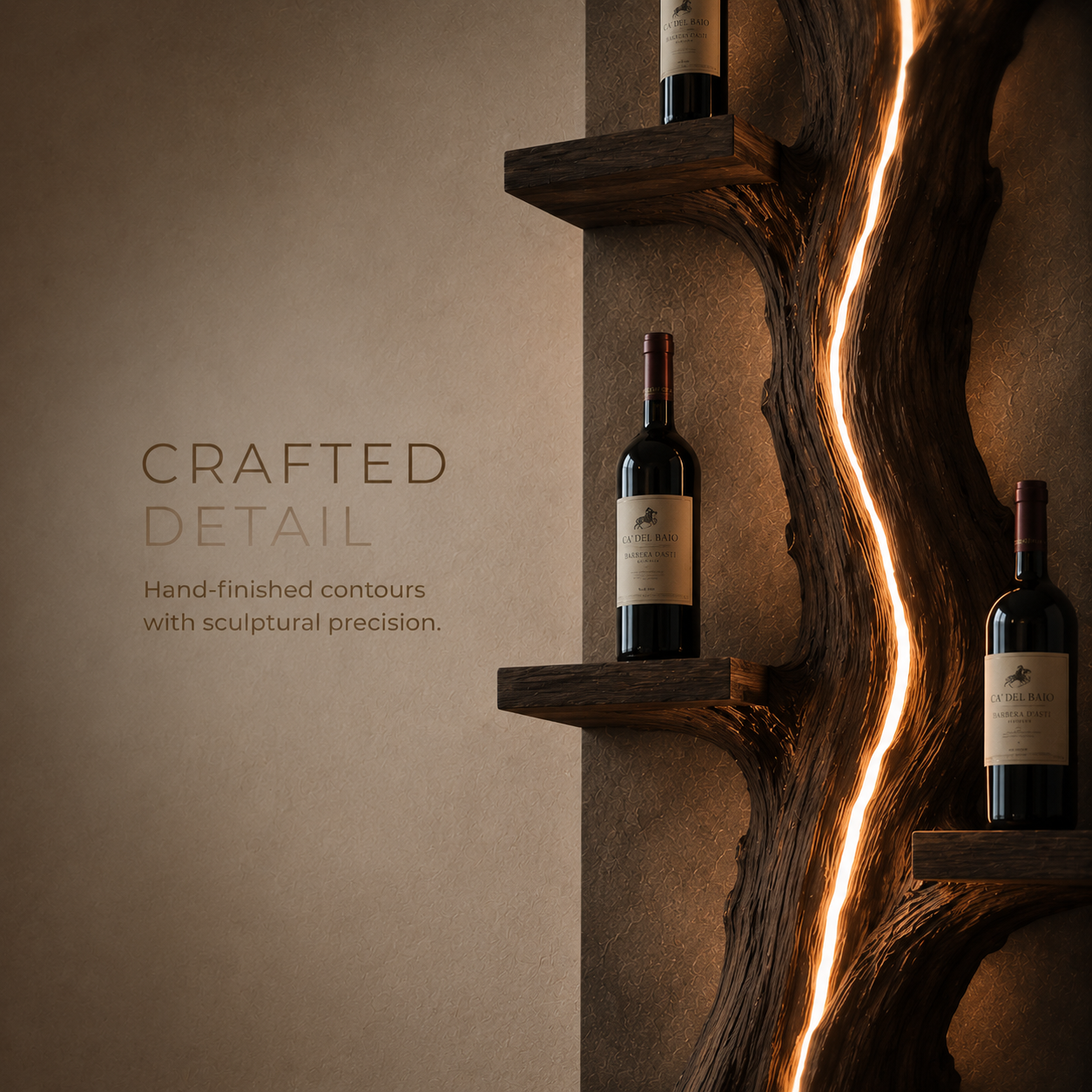 Solid Wood Wall Wine Rack with Glass Holder - Gallery Wave - product image 06