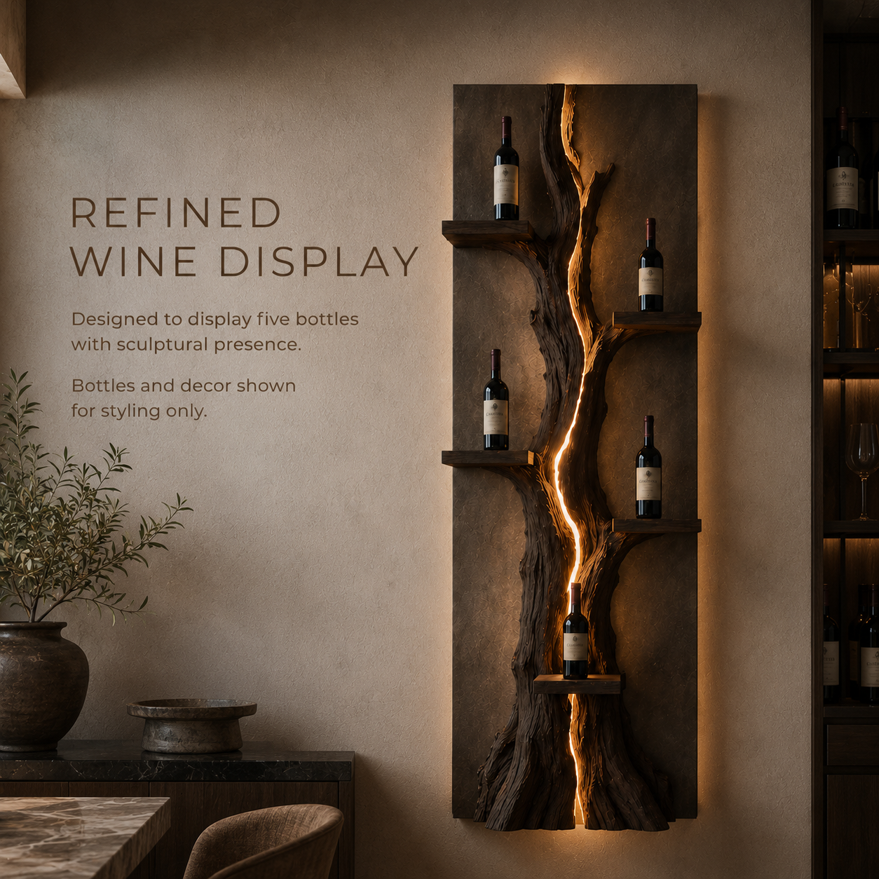 Solid Wood Wall Wine Rack with Glass Holder - Gallery Wave - product image 07