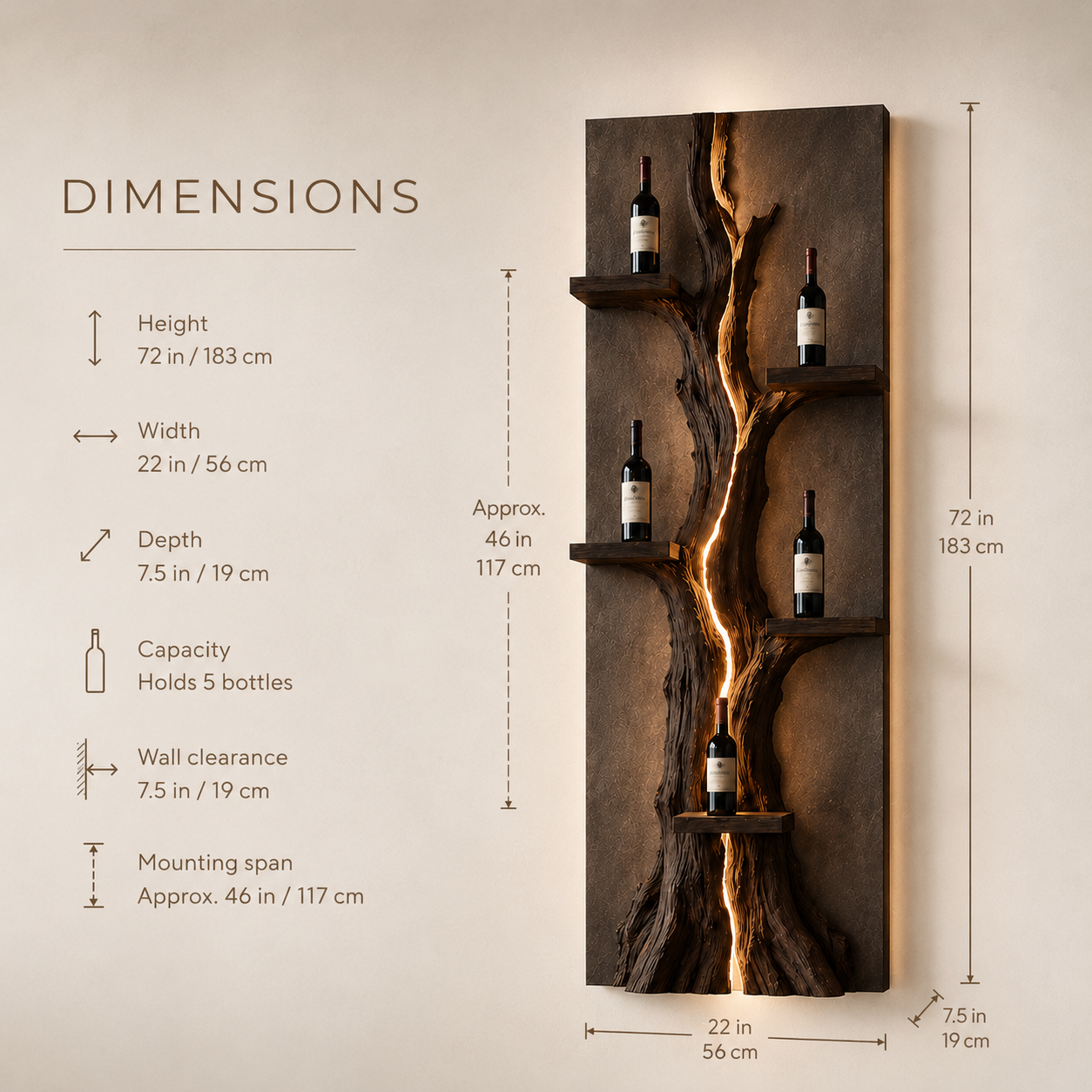 Solid Wood Wall Wine Rack with Glass Holder - Gallery Wave - product image 08