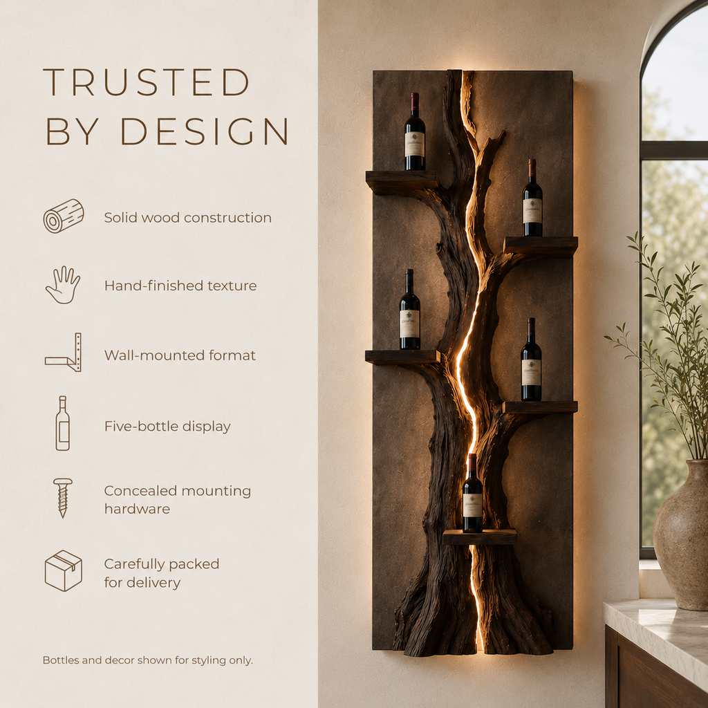 Solid Wood Wall Wine Rack with Glass Holder - Gallery Wave - product image 09