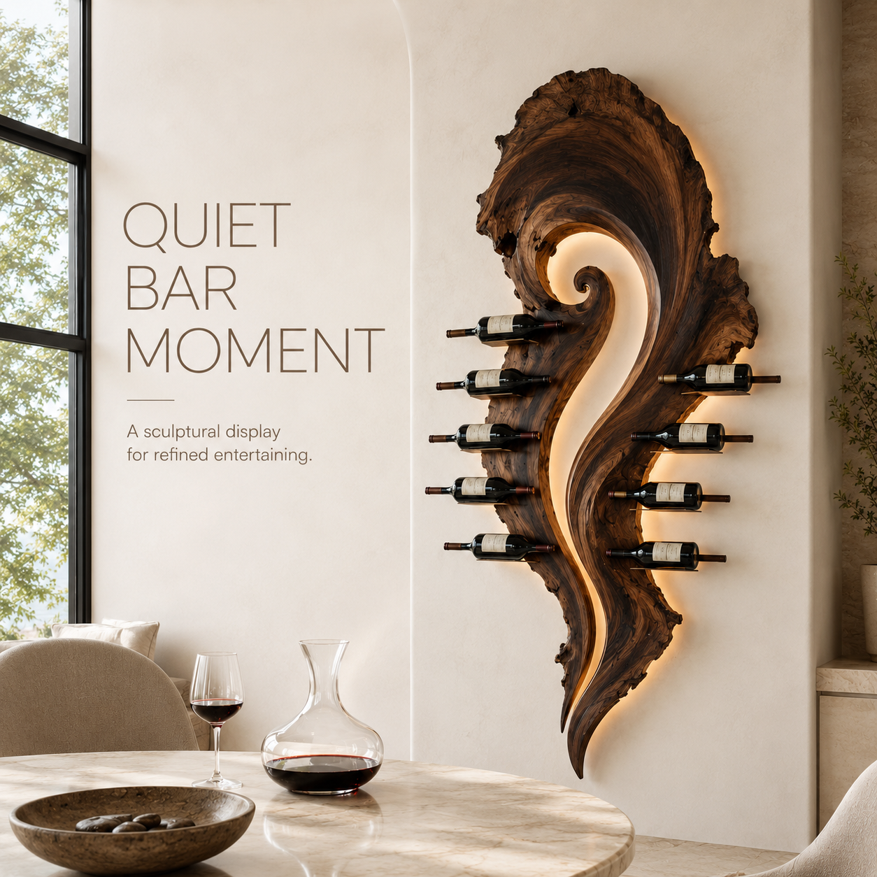 Solid Wood Wall Wine Rack with Glass Holder - Gallery Wave - product image 02