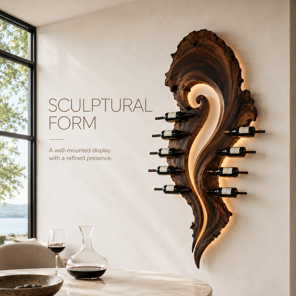 Solid Wood Wall Wine Rack with Glass Holder - Gallery Wave - product image 03