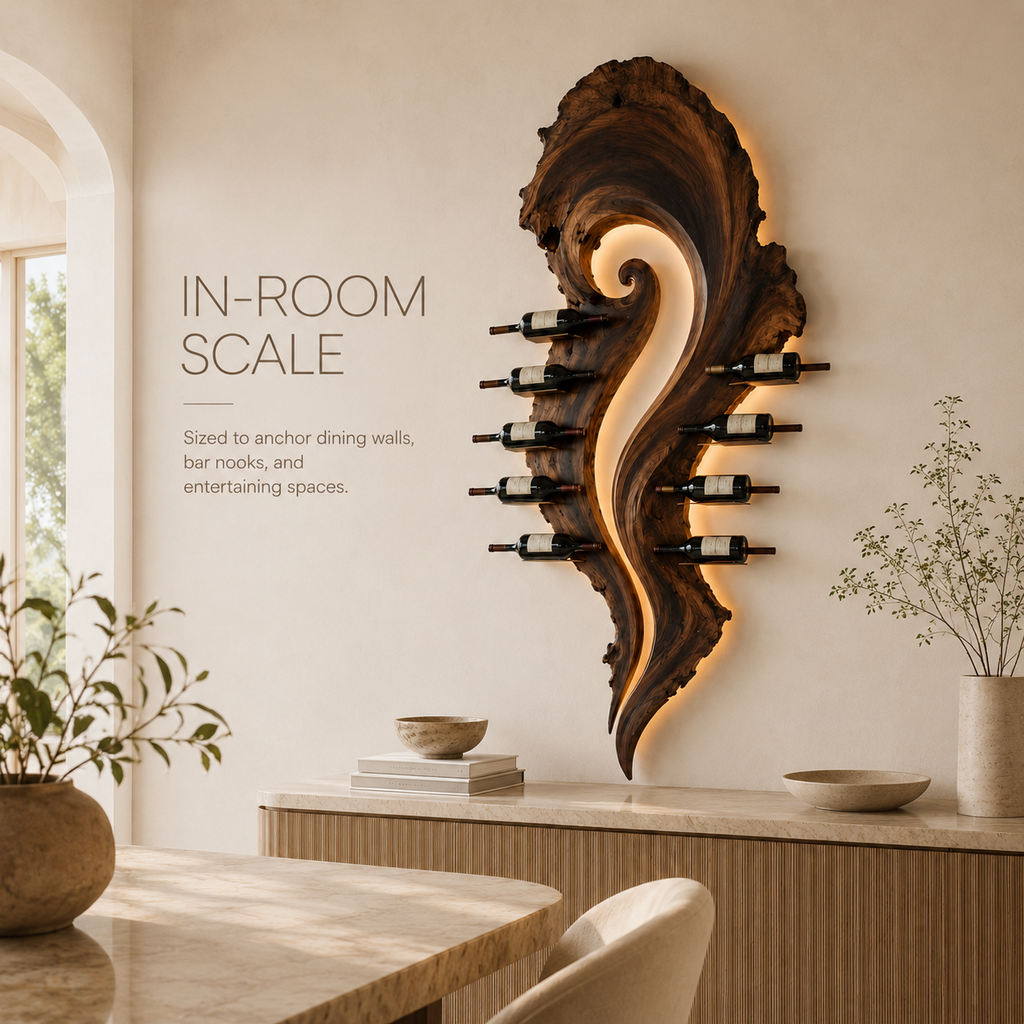 Solid Wood Wall Wine Rack with Glass Holder - Gallery Wave - product image 04