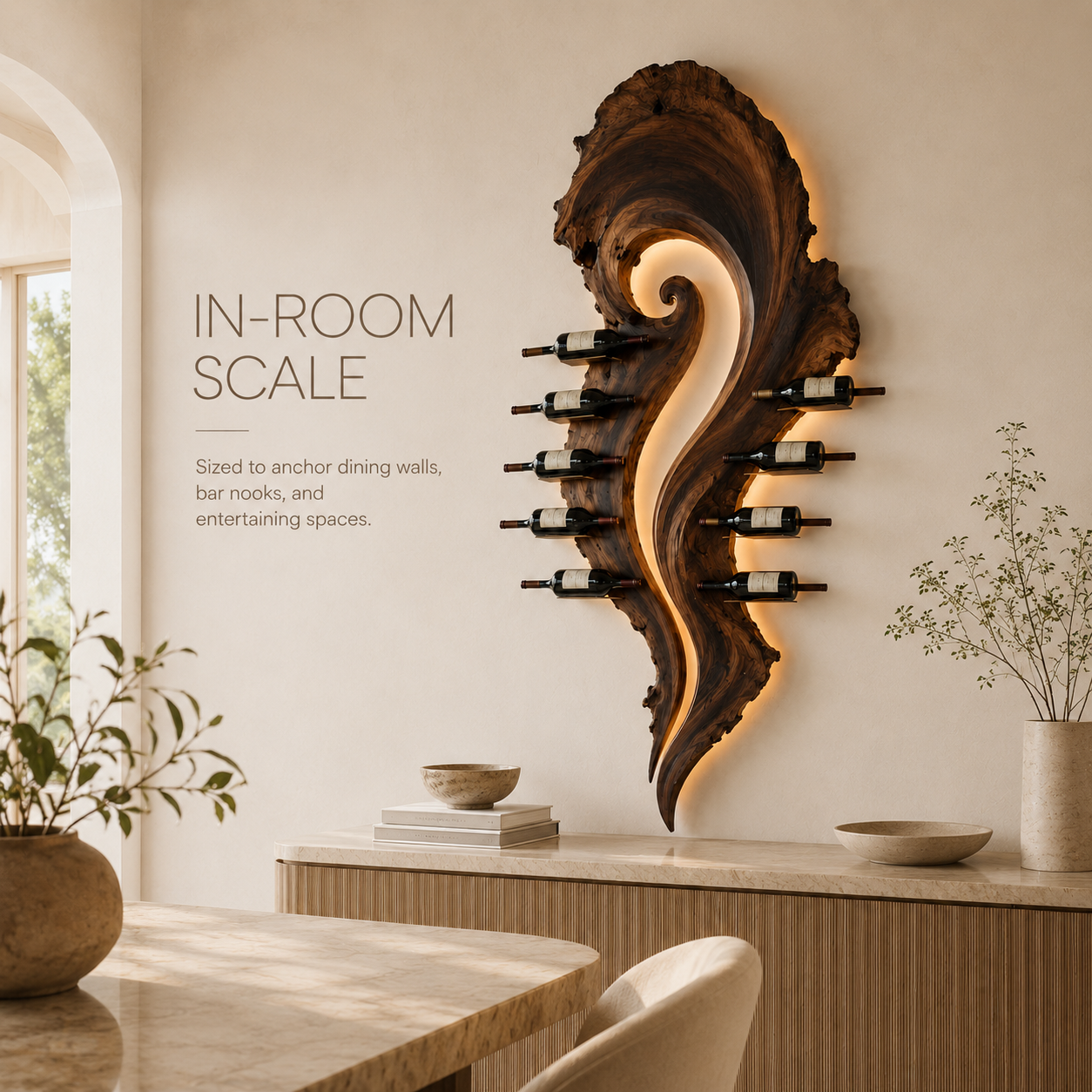 Solid Wood Wall Wine Rack with Glass Holder - Gallery Wave - product image 04