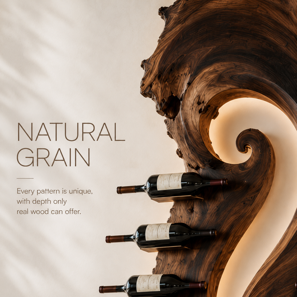 Solid Wood Wall Wine Rack with Glass Holder - Gallery Wave - product image 05