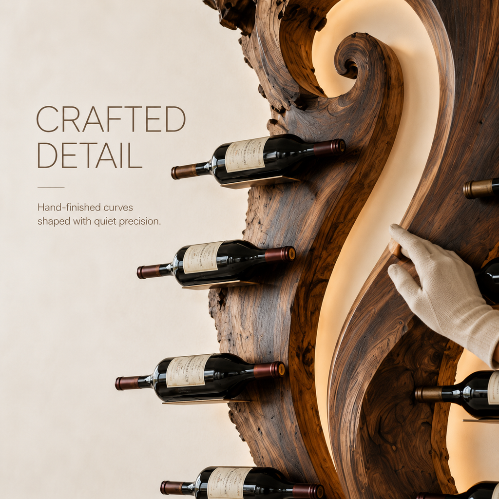 Solid Wood Wall Wine Rack with Glass Holder - Gallery Wave - product image 06