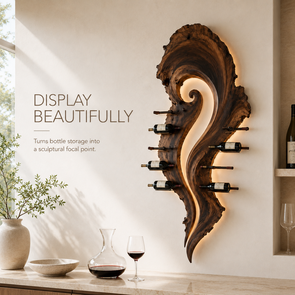Solid Wood Wall Wine Rack with Glass Holder - Gallery Wave - product image 07
