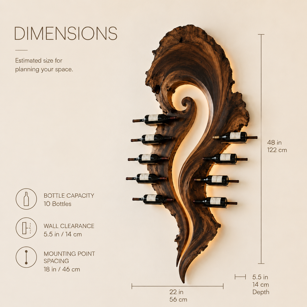 Solid Wood Wall Wine Rack with Glass Holder - Gallery Wave - product image 08