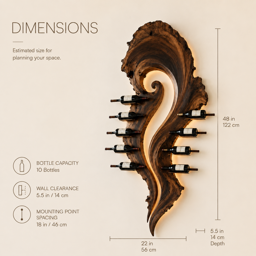 Solid Wood Wall Wine Rack with Glass Holder - Gallery Wave - product image 08