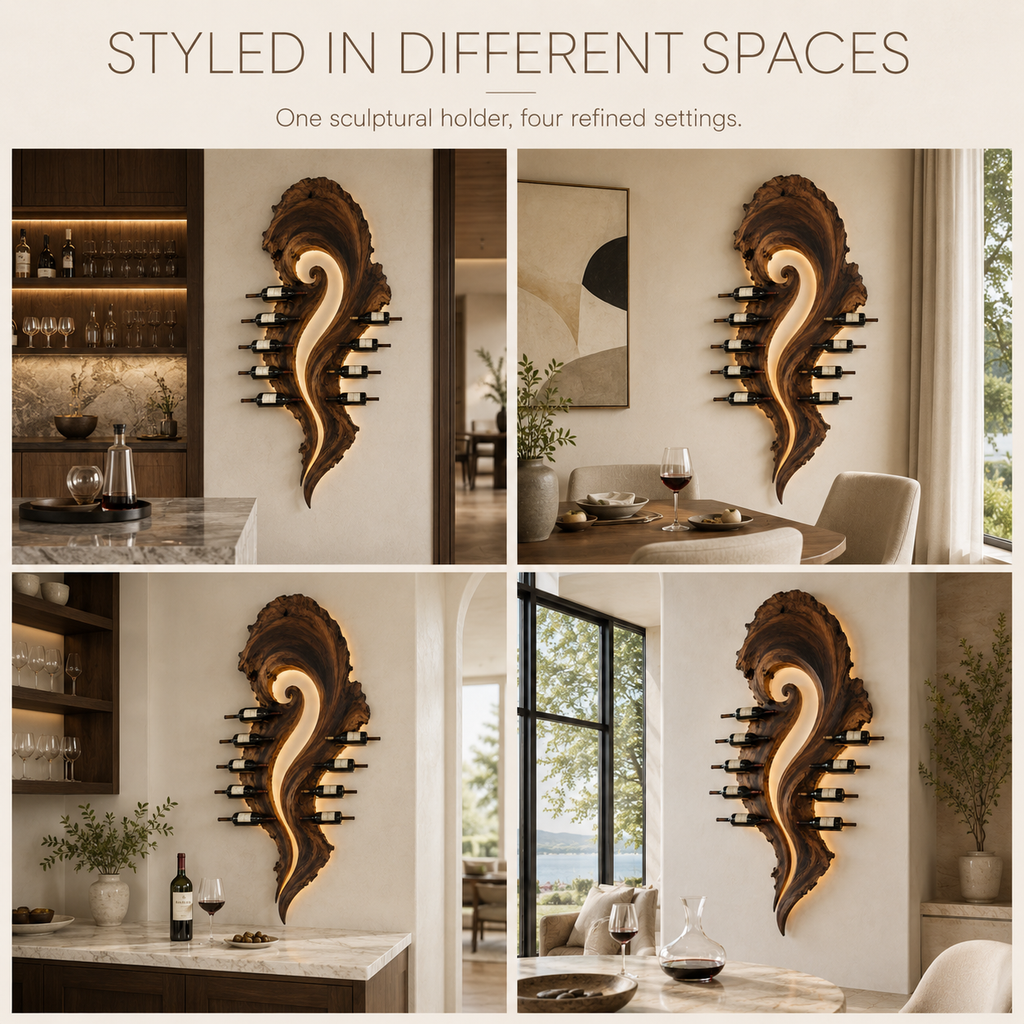 Solid Wood Wall Wine Rack with Glass Holder - Gallery Wave - product image 10