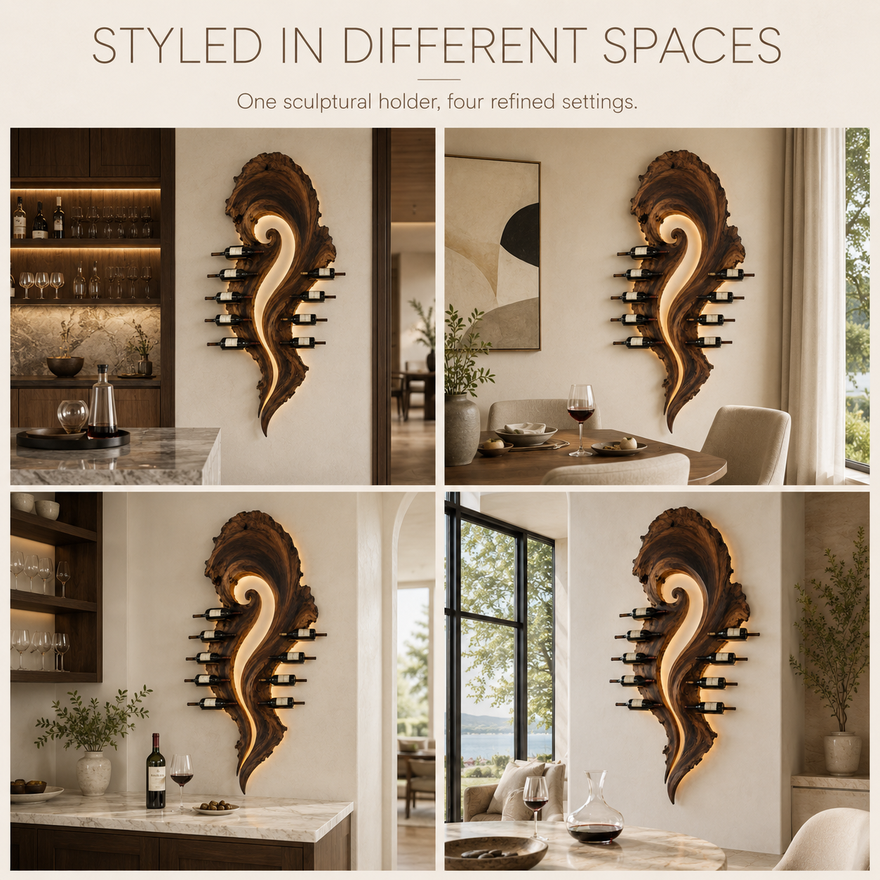 Solid Wood Wall Wine Rack with Glass Holder - Gallery Wave - product image 10