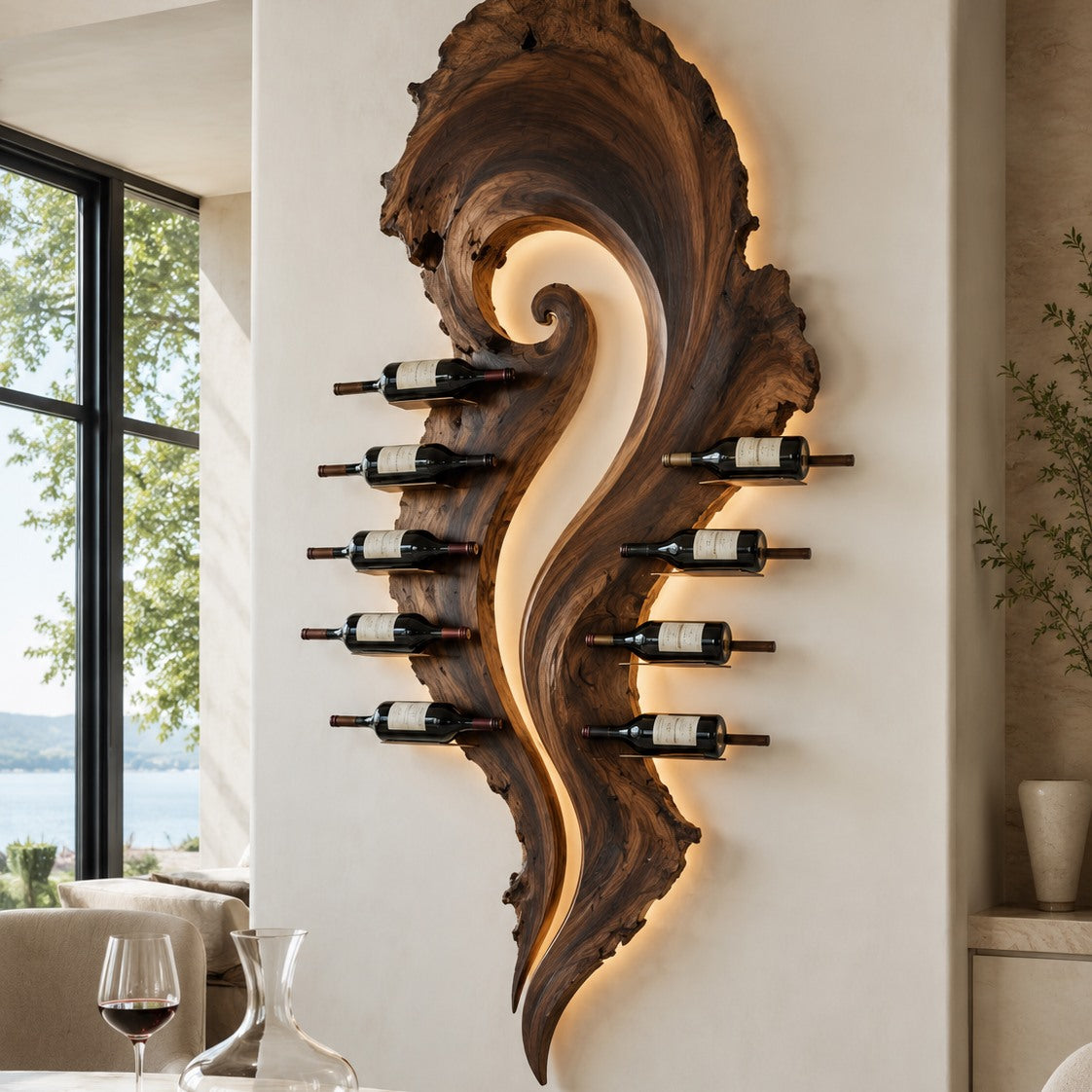 Solid Wood Wall Wine Rack with Glass Holder - Gallery Wave - Design 164 - square cover image
