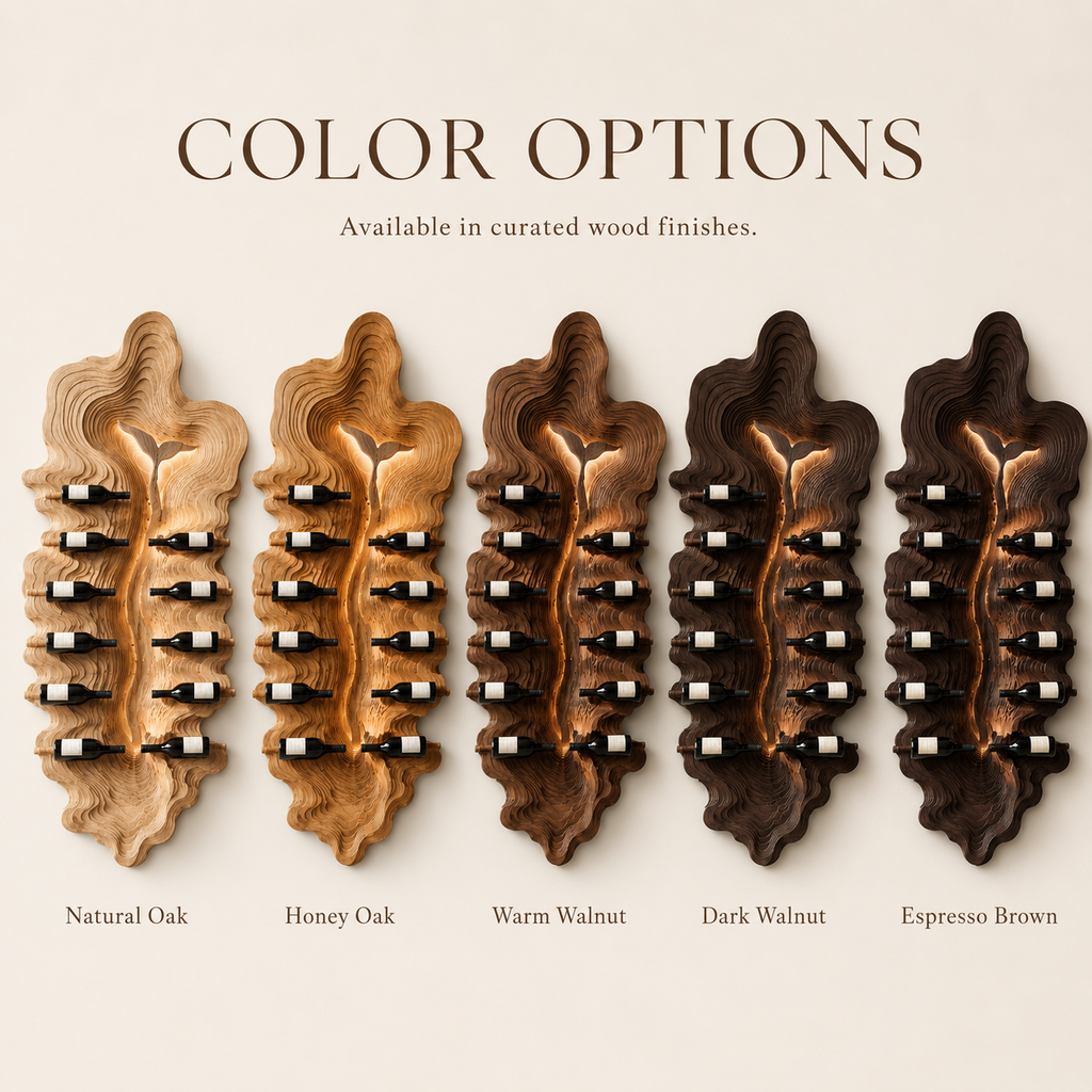 Solid Wood Wall Wine Rack with Glass Holder - Carved Halo - product image 11