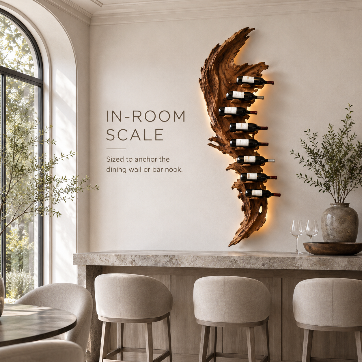 Solid Wood Wall Wine Rack with Glass Holder - Root Form - product image 04