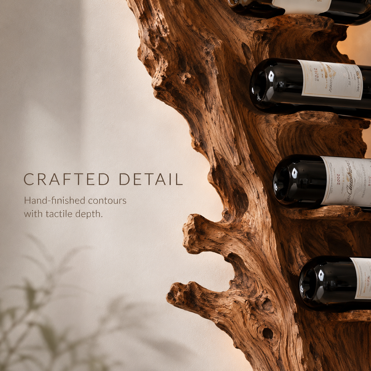 Solid Wood Wall Wine Rack with Glass Holder - Root Form - product image 06