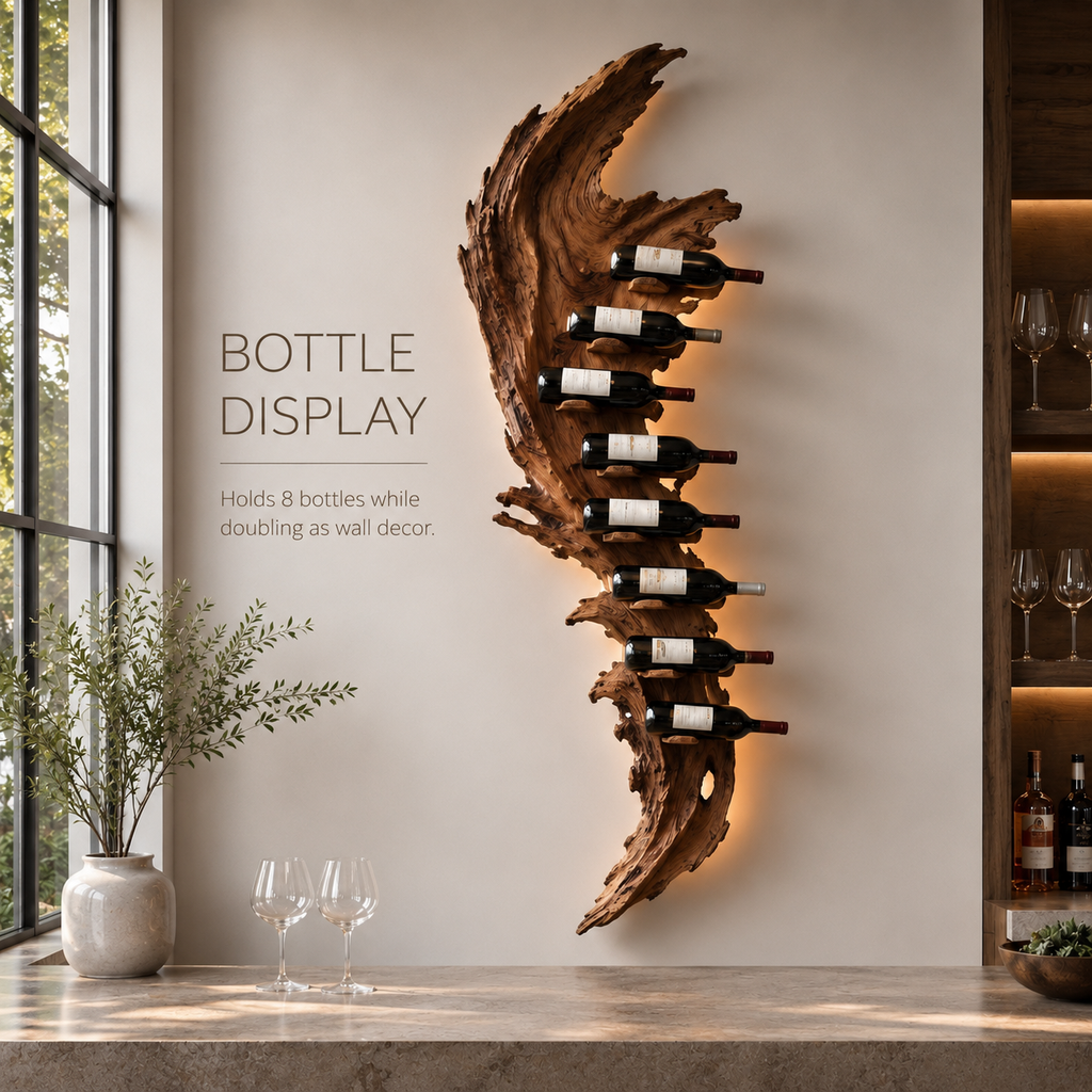 Solid Wood Wall Wine Rack with Glass Holder - Root Form - product image 07