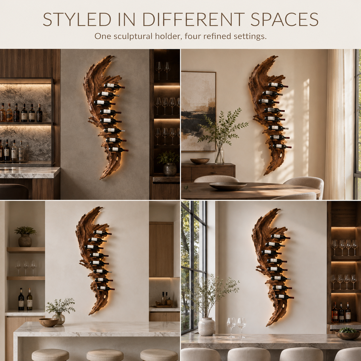 Solid Wood Wall Wine Rack with Glass Holder - Root Form - product image 10