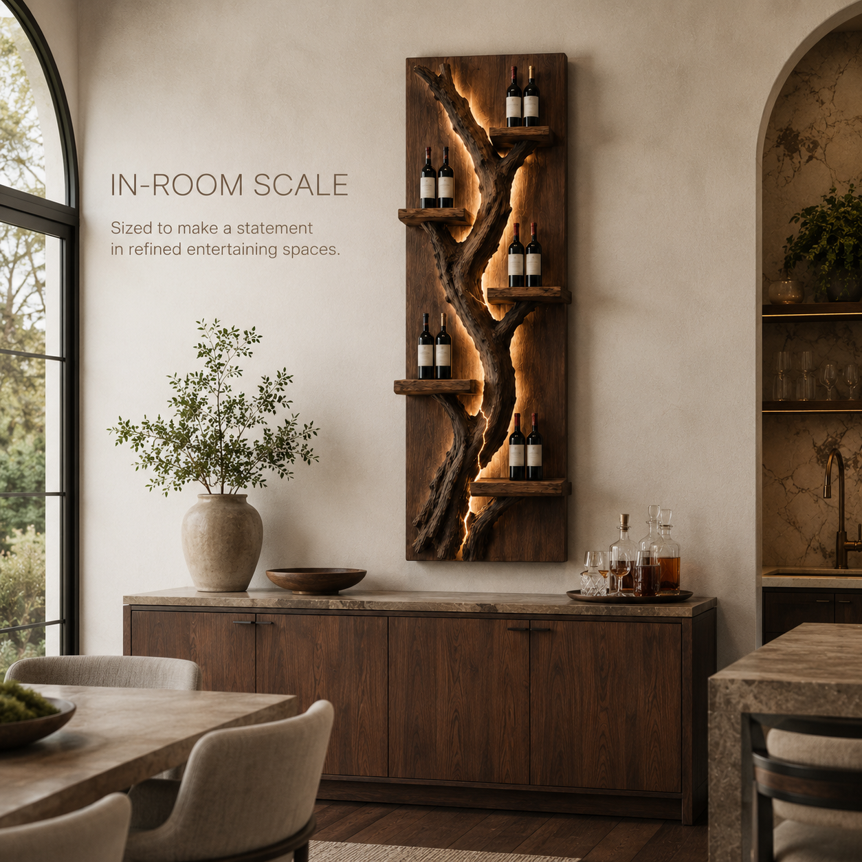 Solid Wood Wall Wine Rack with Glass Holder - Crescent Wall - product image 04