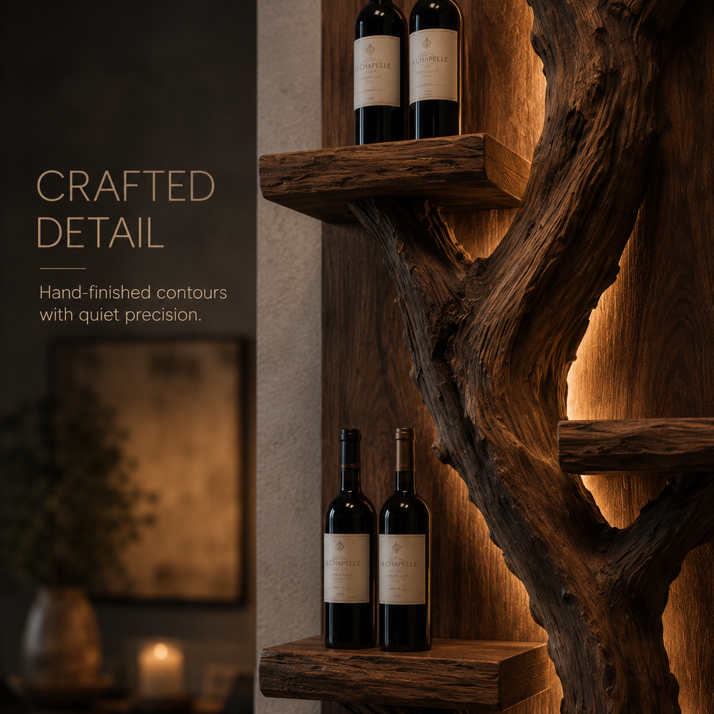 Solid Wood Wall Wine Rack with Glass Holder - Crescent Wall - product image 06