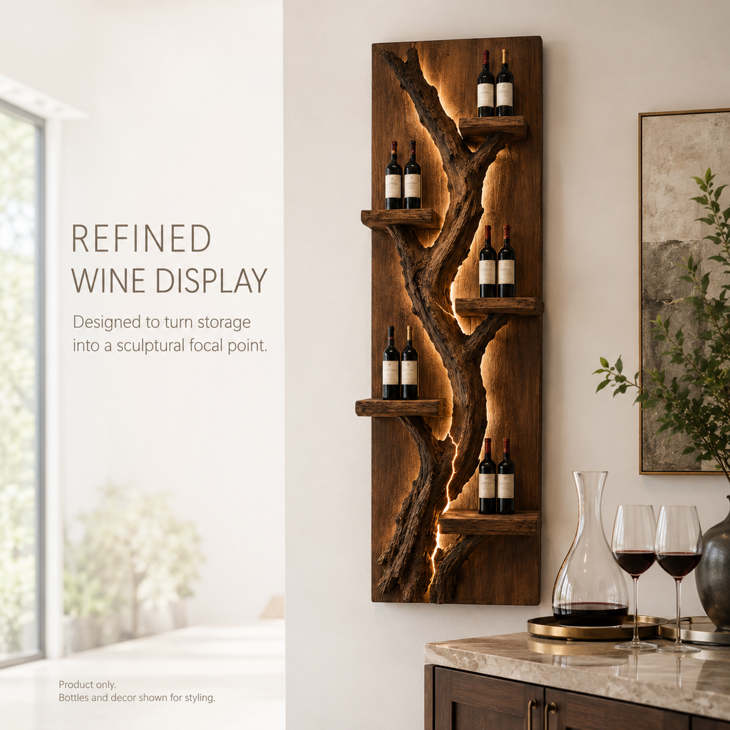 Solid Wood Wall Wine Rack with Glass Holder - Crescent Wall - product image 07