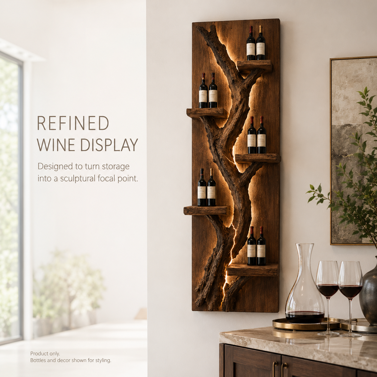 Solid Wood Wall Wine Rack with Glass Holder - Crescent Wall - product image 07