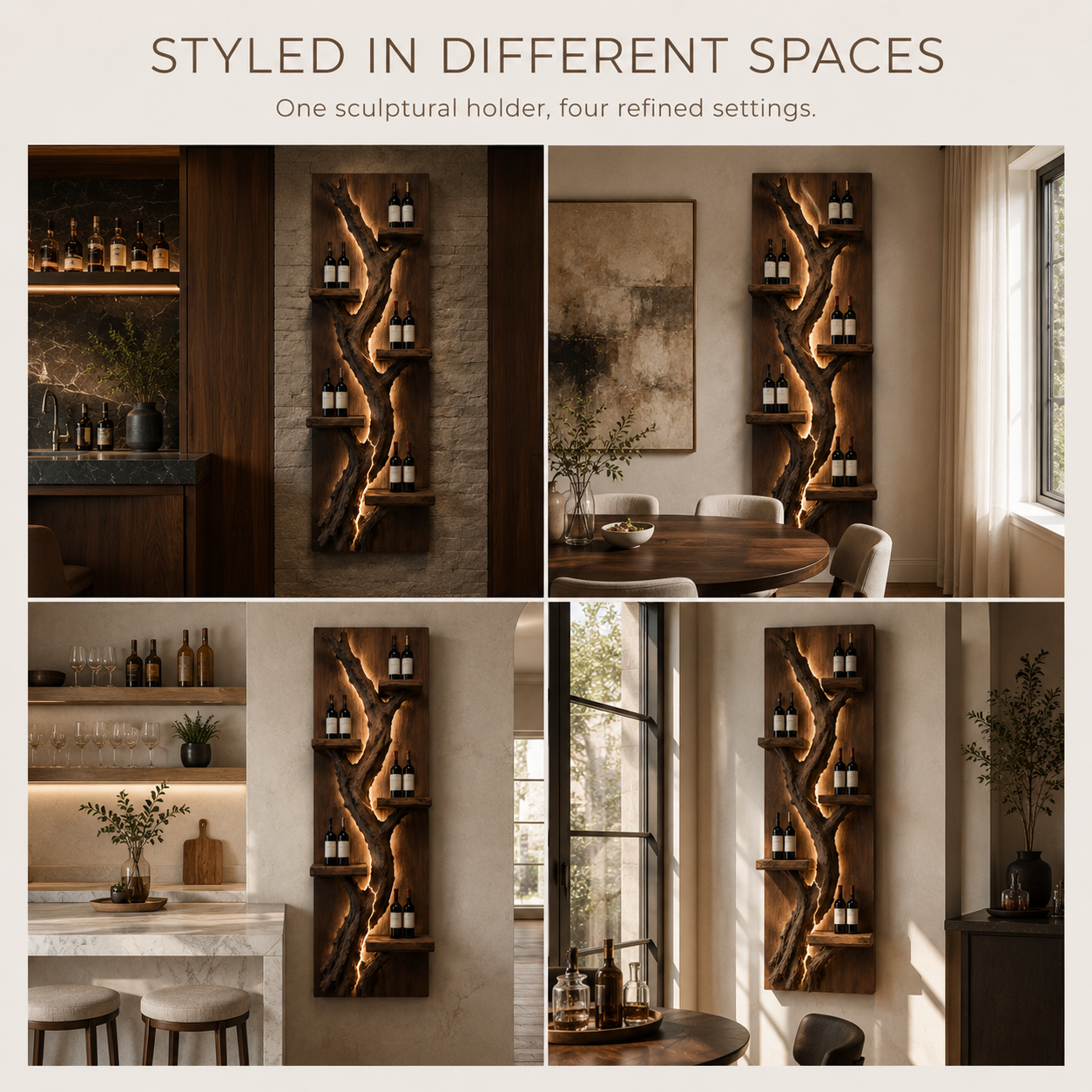Solid Wood Wall Wine Rack with Glass Holder - Crescent Wall - product image 10