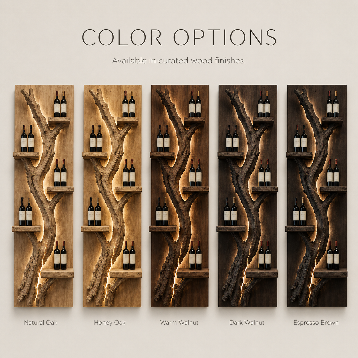 Solid Wood Wall Wine Rack with Glass Holder - Crescent Wall - product image 11