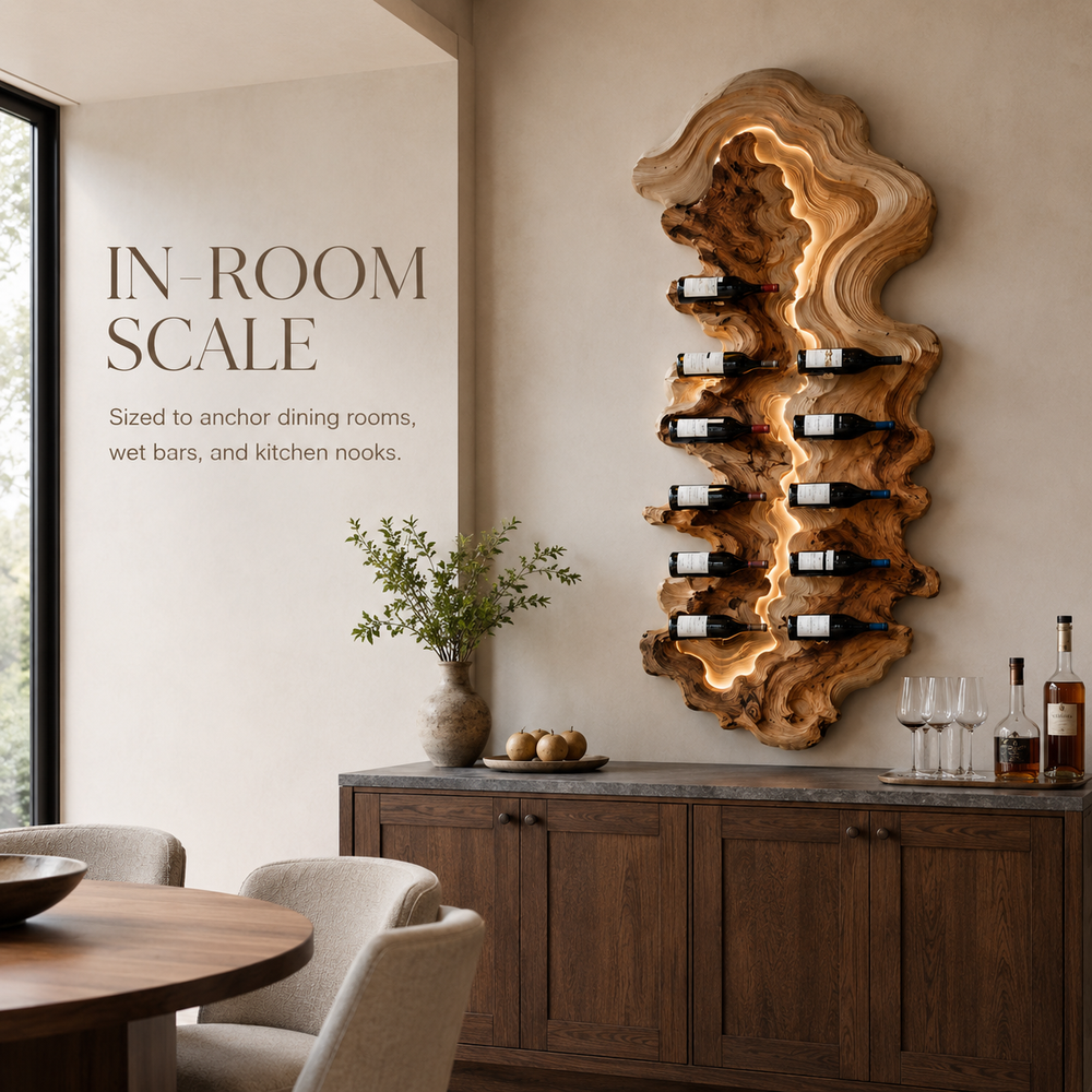 Solid Wood Wall Wine Rack with Glass Holder - Floating Rail - product image 04
