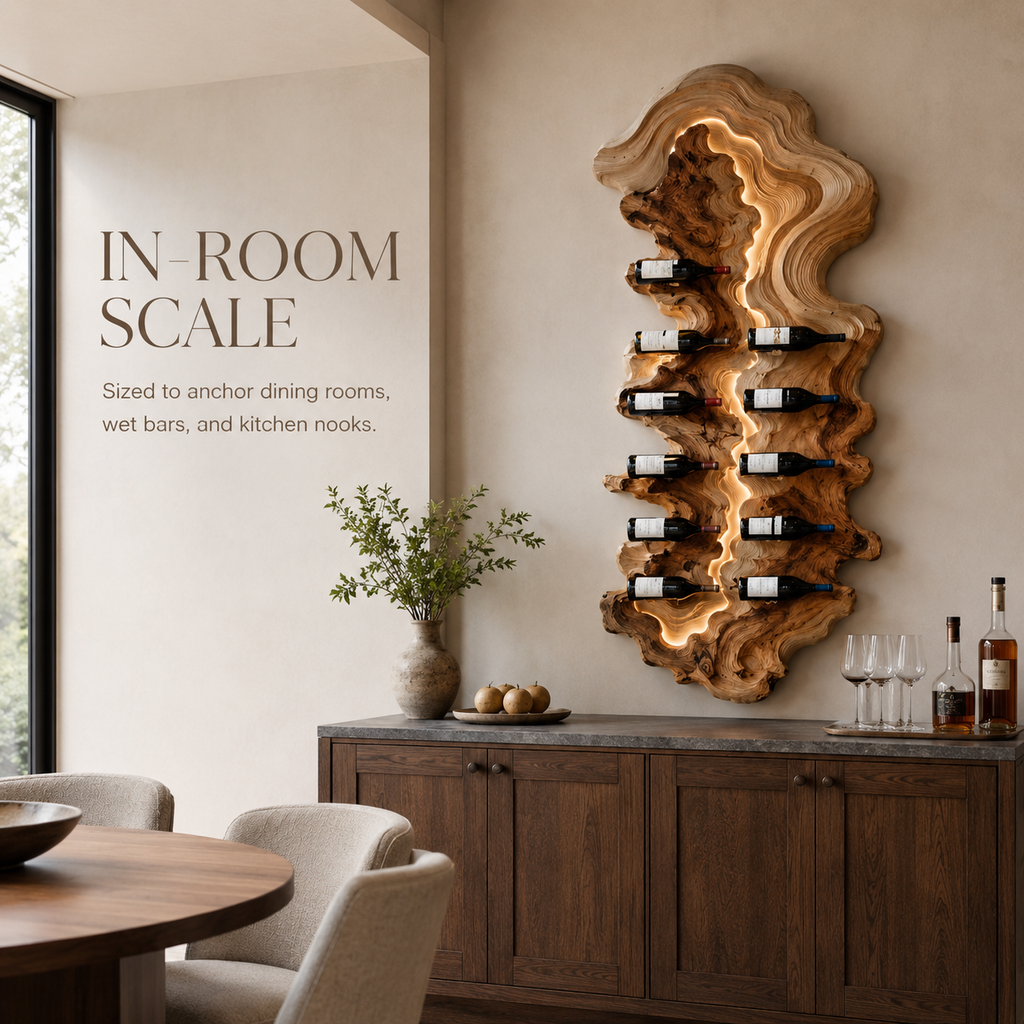 Solid Wood Wall Wine Rack with Glass Holder - Floating Rail - product image 04