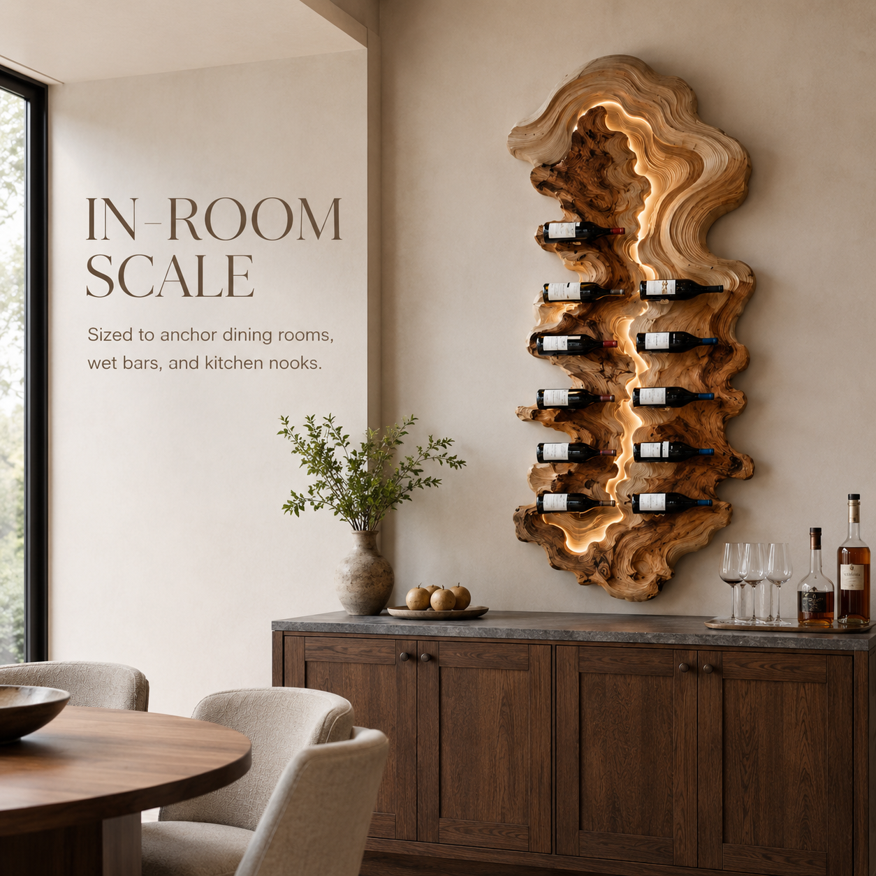 Solid Wood Wall Wine Rack with Glass Holder - Floating Rail - product image 04
