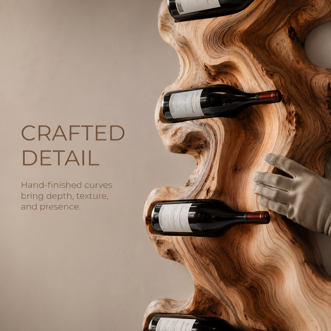 Solid Wood Wall Wine Rack with Glass Holder - Floating Rail - product image 06