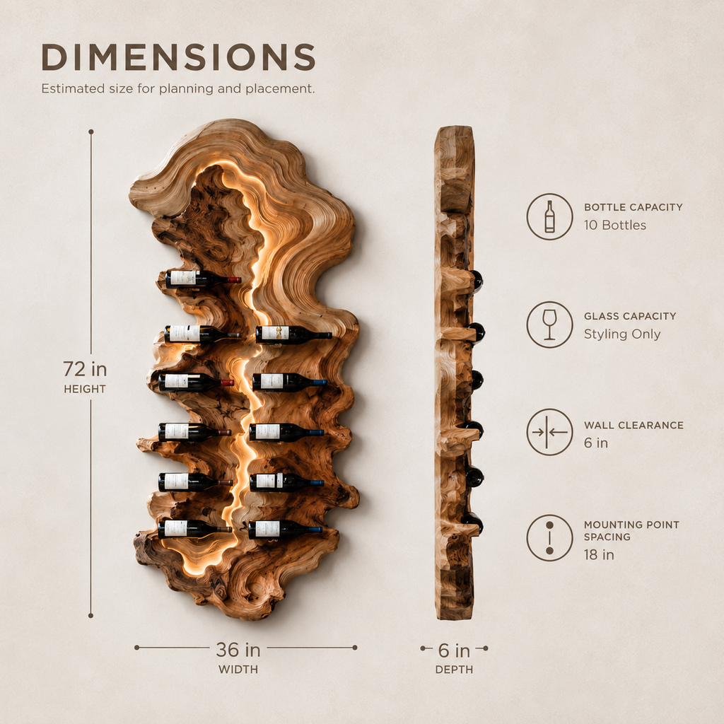 Solid Wood Wall Wine Rack with Glass Holder - Floating Rail - product image 08