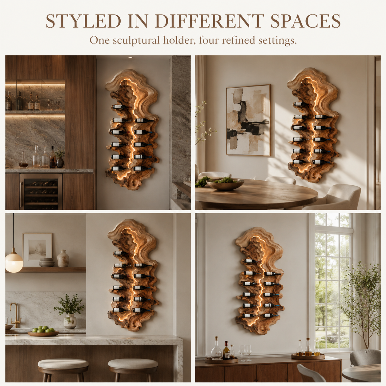 Solid Wood Wall Wine Rack with Glass Holder - Floating Rail - product image 10