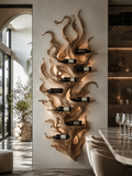 Solid Wood Wall Wine Rack with Glass Holder - River Form - main view