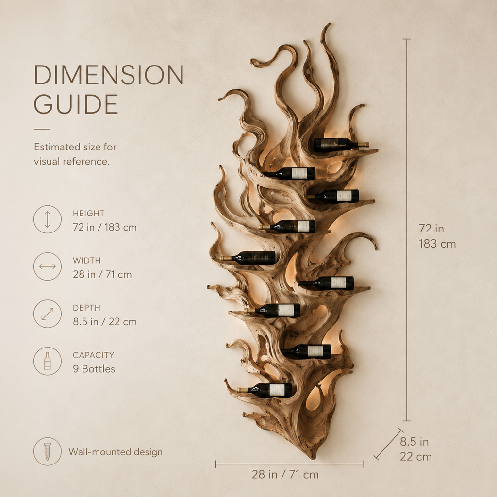 Solid Wood Wall Wine Rack with Glass Holder - River Form - product image 08