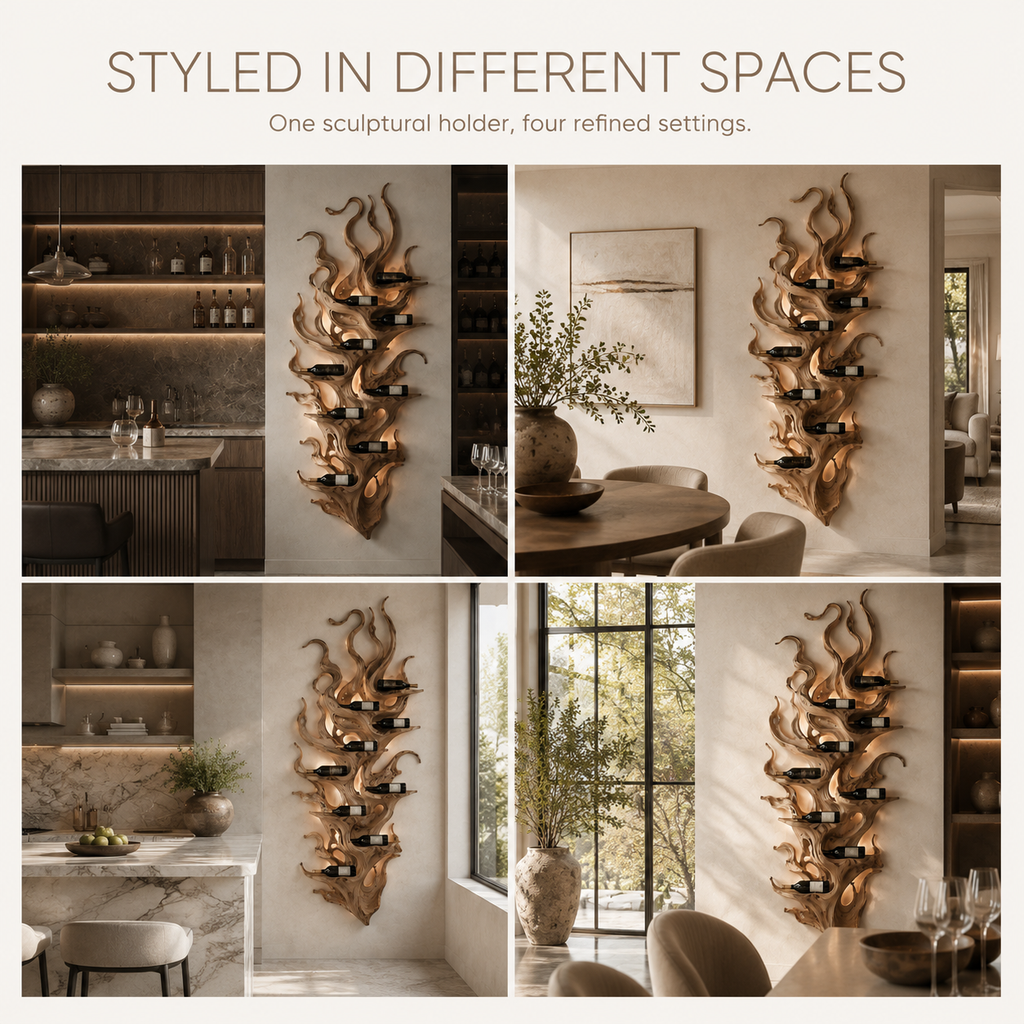 Solid Wood Wall Wine Rack with Glass Holder - River Form - product image 10