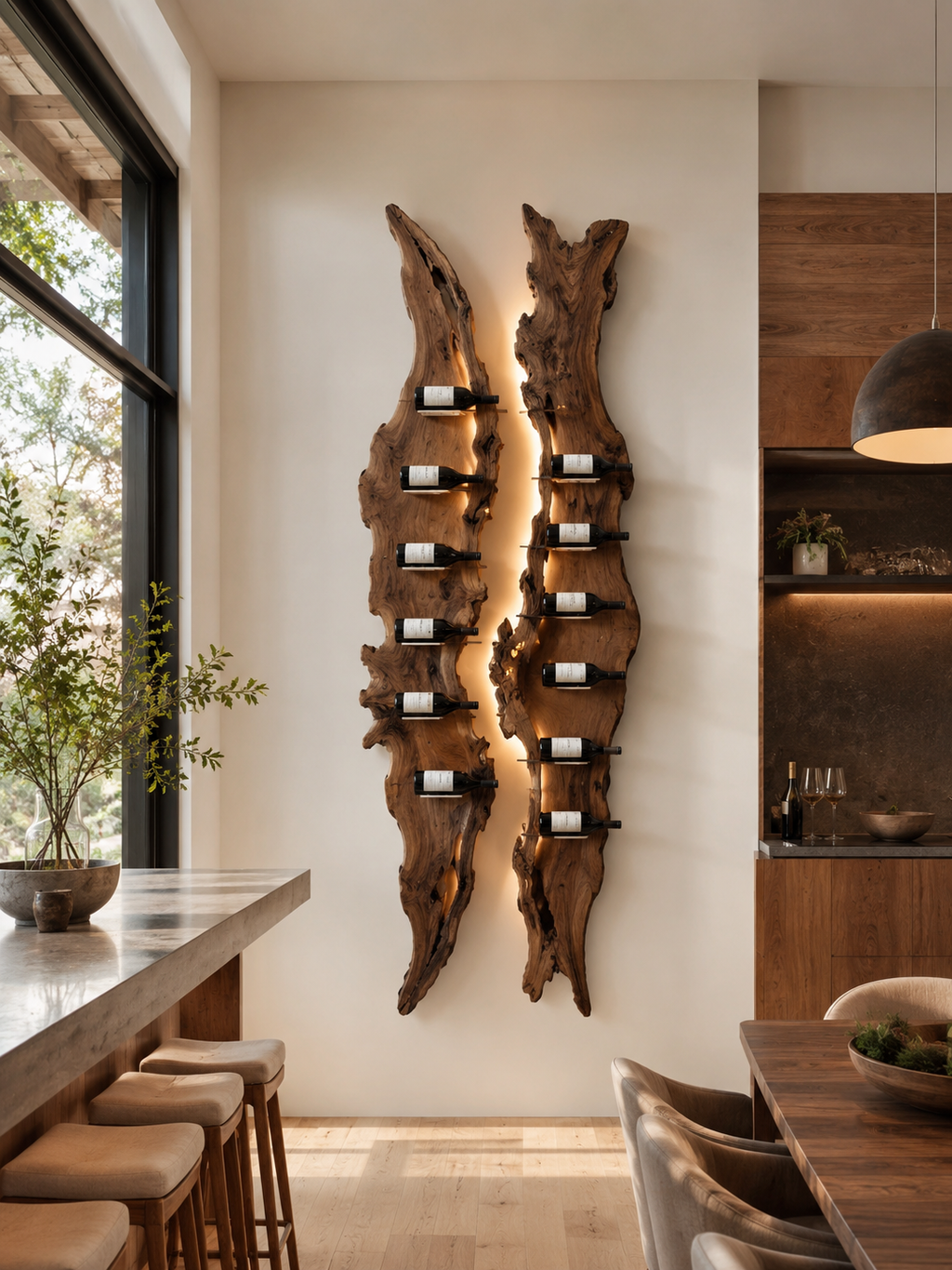 Solid Wood Wall Wine Rack with Glass Holder - Cellular Display - main view