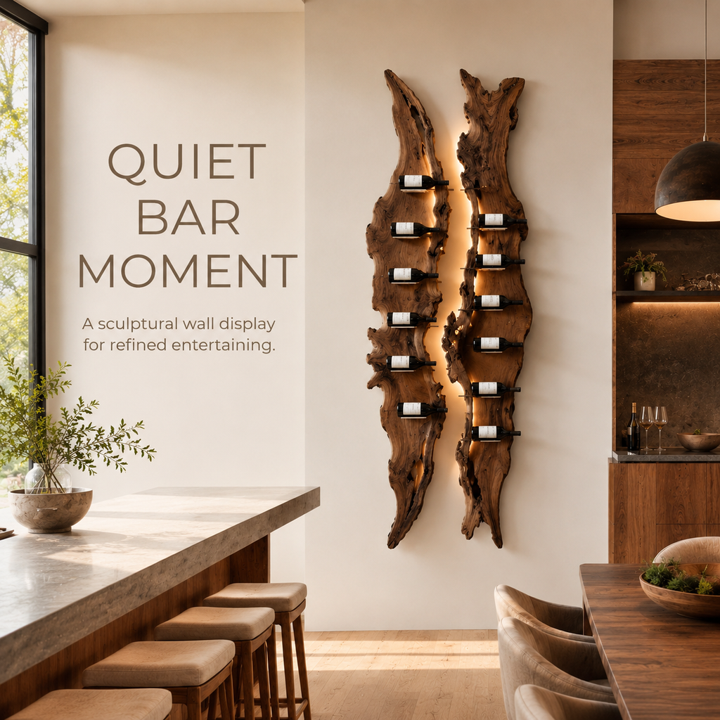 Solid Wood Wall Wine Rack with Glass Holder - Cellular Display - product image 02