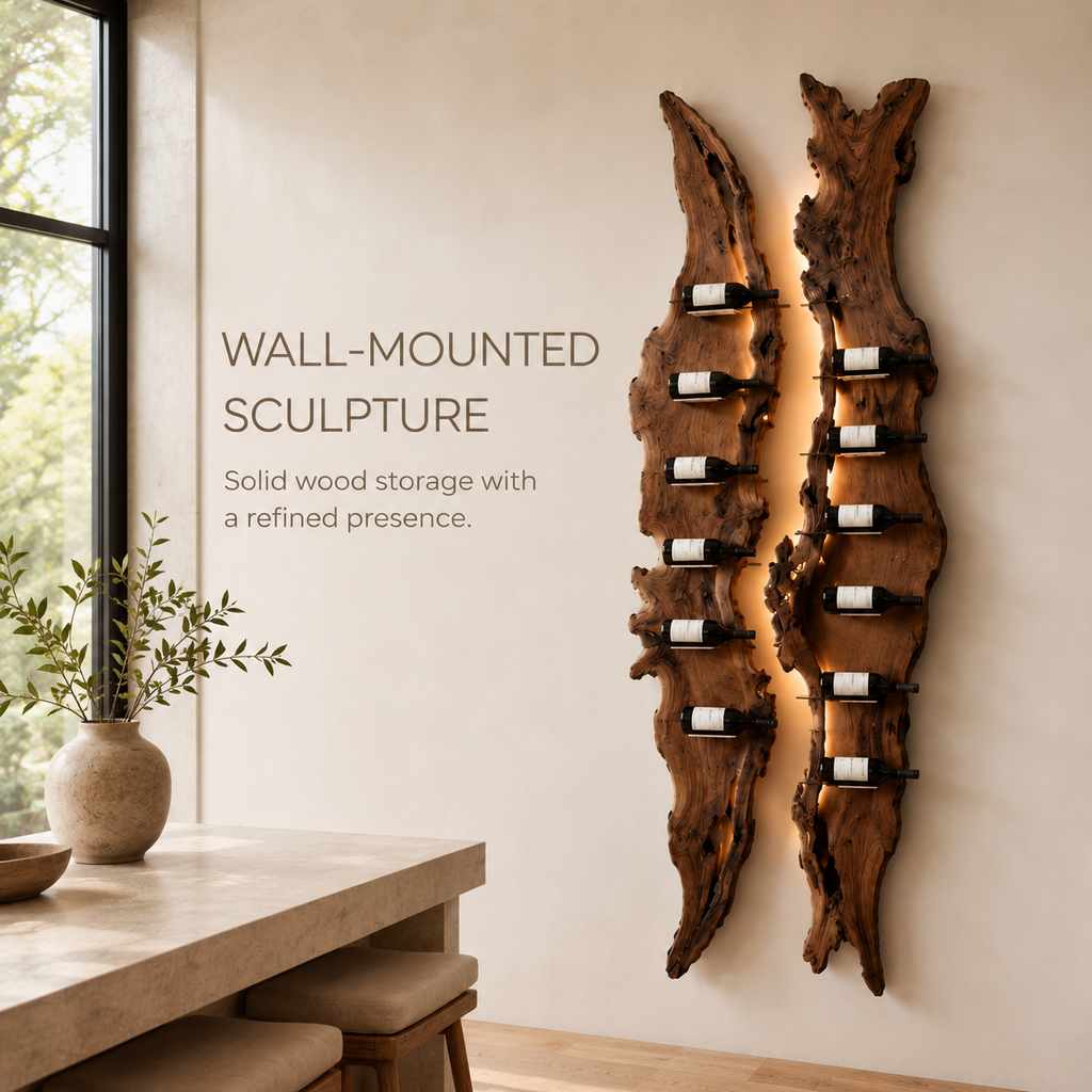 Solid Wood Wall Wine Rack with Glass Holder - Cellular Display - product image 03